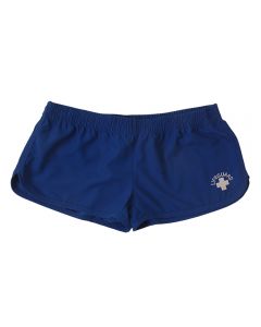 Front of the Lifeguard Shorties™ in Navy Blue with White Lifeguard Logo