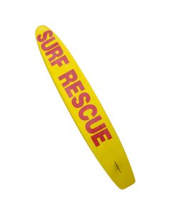 Bottom of the Surf Rescue Board in Yellow with Red Text