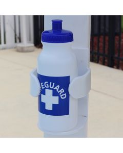 White Hip Pack Lifeguard Bottle with Royal Blue Lid and Print in White Cup Holder
