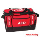 Front of the Lifeguard First Responder Bag in Lifeguard Red with White Print and Black Straps