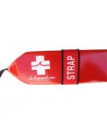 Red and Black with White Text Strap Secure on a Red Rescue Tube with White eLifeguard.com Logo