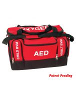 Front of the Lifeguard First Responder Bag in Lifeguard Red and Black with Black Straps and White Print