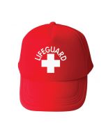 Red Ladies Lifeguard Trucker with White Lifeguard Logo