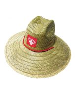 Lifeguard Straw Hat Front With Red Cord and Red Patch with White Lifeguard Logo