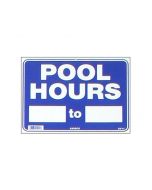 Blue and White Pool Hours Sign
