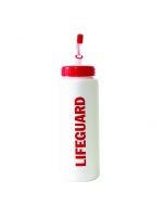 Front of White Lifeguard Bottle with Red Lid and Cap and Red Lifeguard Imprint  