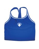 Front of the Lifeguard Thin Strap Tankini Top in Royal Blue With White Lifeguard Logo